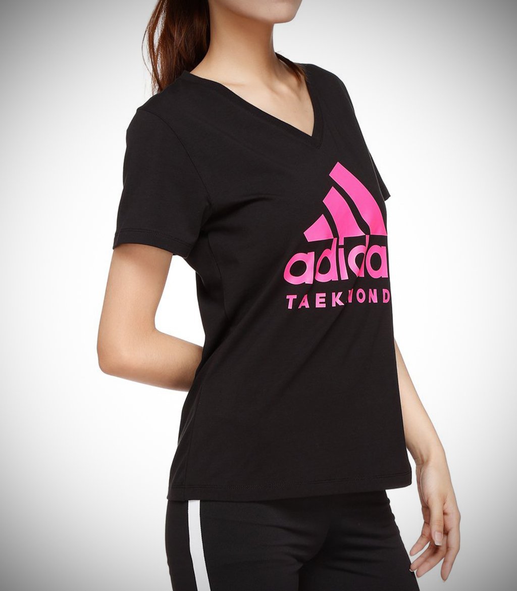 ADIDAS WOMEN TAEKWONDO T-SHIRT BLACK/PINK — CAPTAIN SPORTS RETAIL